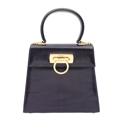 Lot 80 - λ Ferragamo Sapphire Lizard Iconic Top Handle Bag