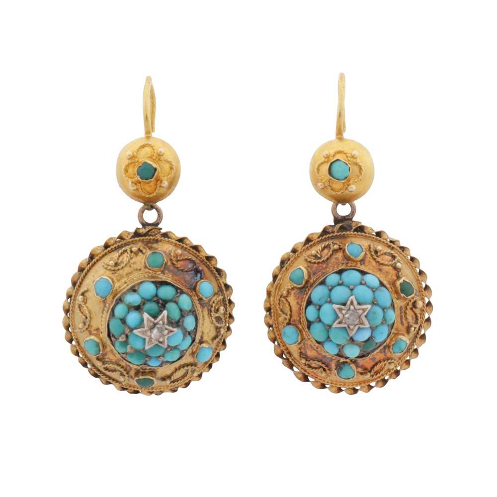 Lot 17 - A pair of turquoise target earrings