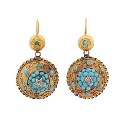 Lot 17 - A pair of turquoise target earrings