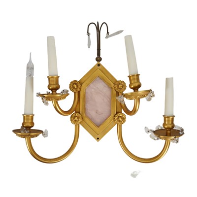 Lot 89 - A pair of gilt metal four light wall appliques, 20th century