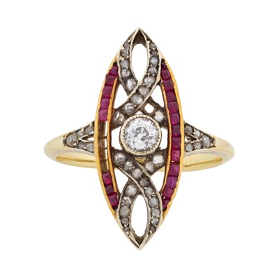 Lot 152 - A ruby and diamond lozenge ring