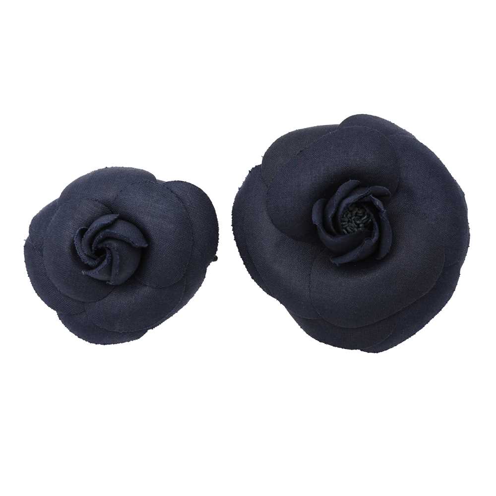 Lot 82 - Chanel Navy Camellia Brooches
