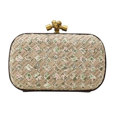 Lot 123 - Bottega Veneta Taupe Newspaper Intrecciato Knot Clutch