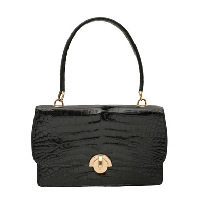 Lot 150 - λ Hermès Black Shiny Crocodile Demi Lune Top Handle Bag