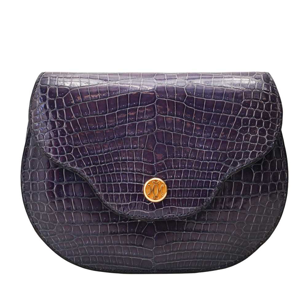 Lot 34 - λ Hermes Bleu Saphir Shiny Crocodile Pola Polosus Shoulder Bag