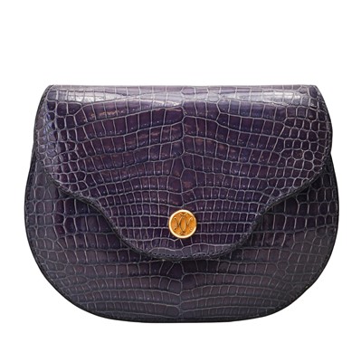Lot 34 - λ Hermes Bleu Saphir Shiny Crocodile Pola Polosus Shoulder Bag