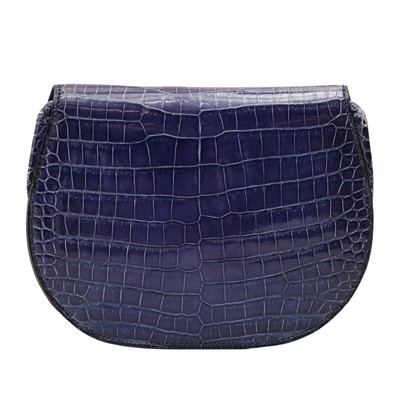 Lot 34 - λ Hermes Bleu Saphir Shiny Crocodile Pola Polosus Shoulder Bag