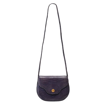Lot 34 - λ Hermes Bleu Saphir Shiny Crocodile Pola Polosus Shoulder Bag
