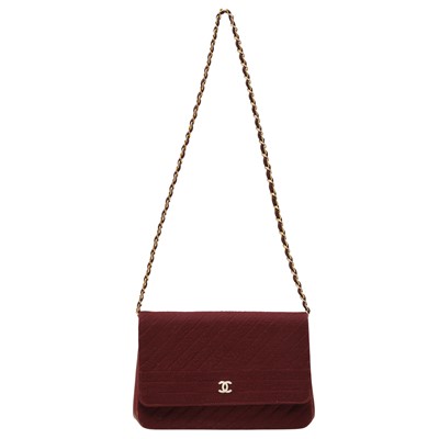 Lot 31 - Chanel Burgundy Jersey Chevron Flap Bag
