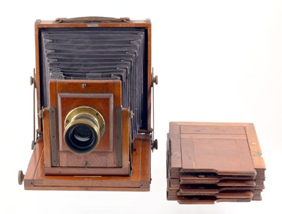 Lot 145 - Tribees Half Plate Wood & Brass Field Camera.