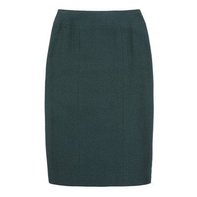 Lot 6 - Chanel Dark Green Wool Boucle CC Skirt Suit - Size 36