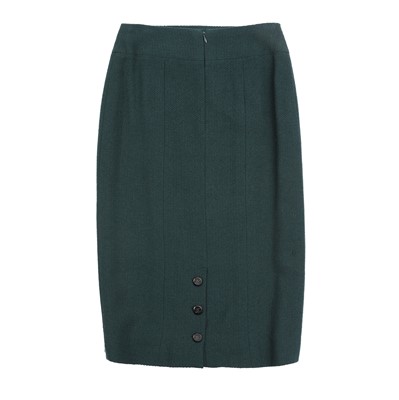 Lot 6 - Chanel Dark Green Wool Boucle CC Skirt Suit - Size 36