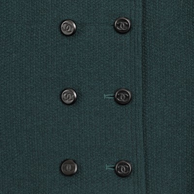 Lot 6 - Chanel Dark Green Wool Boucle CC Skirt Suit - Size 36