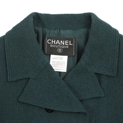 Lot 6 - Chanel Dark Green Wool Boucle CC Skirt Suit - Size 36