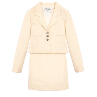 Lot 130 - Chanel Cream Wool Tweed Skirt Suit - Size 36