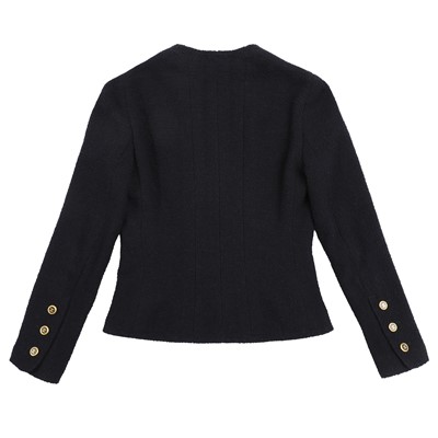 Lot 90 - Chanel Navy Wool Boucle CC Skirt Suit - Size 38