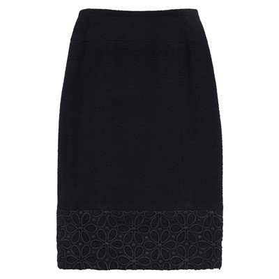 Lot 90 - Chanel Navy Wool Boucle CC Skirt Suit - Size 38