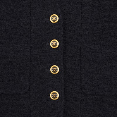 Lot 90 - Chanel Navy Wool Boucle CC Skirt Suit - Size 38
