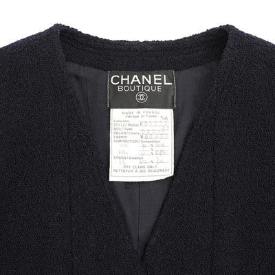 Lot 90 - Chanel Navy Wool Boucle CC Skirt Suit - Size 38