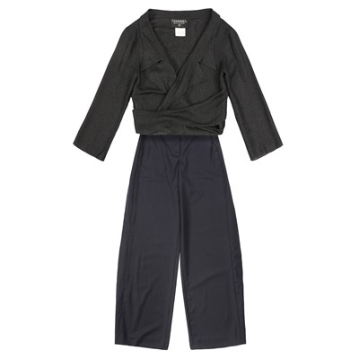 Lot 214 - Chanel Black Wrap Top and Navy Trouser - Size 38 & 34