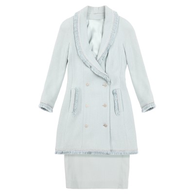 Lot 62 - Christian Dior Duck Egg Blue Tweed Skirt Suit - Size 36