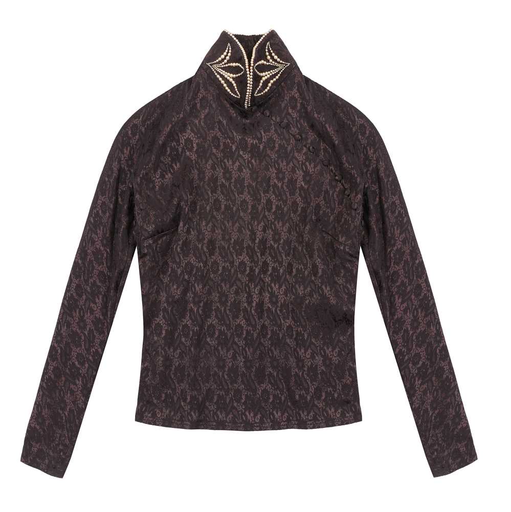 Lot 35 - Christian Dior Aubergine Embellished Cheongsam Top - Size 16