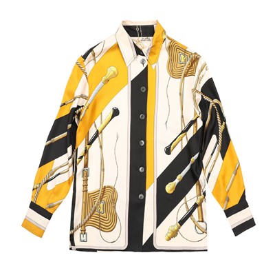 Lot 131 - Hermès 'Clic Clac' Silk Scarf Print Shirt