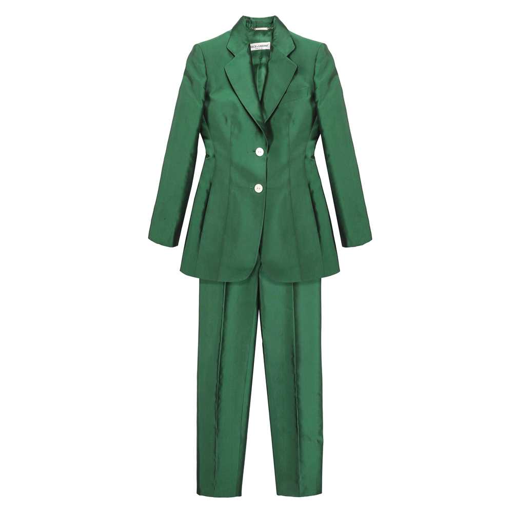 Lot 3 - Dolce & Gabbana Emerald Green Silk Trouser Suit - Size 40