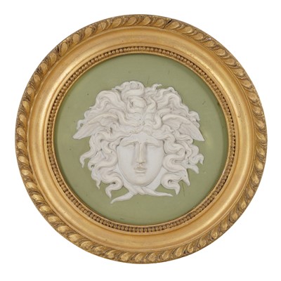 Lot 322 - A Wedgwood jasperware plaque of the Gorgon Medusa, designed by John Flaxman Jnr (1755-1826)