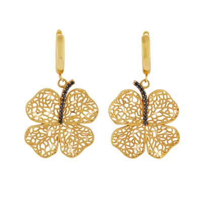 Lot 48 - A pair of black diamond clover earrings
