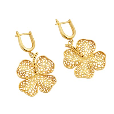 Lot 48 - A pair of black diamond clover earrings