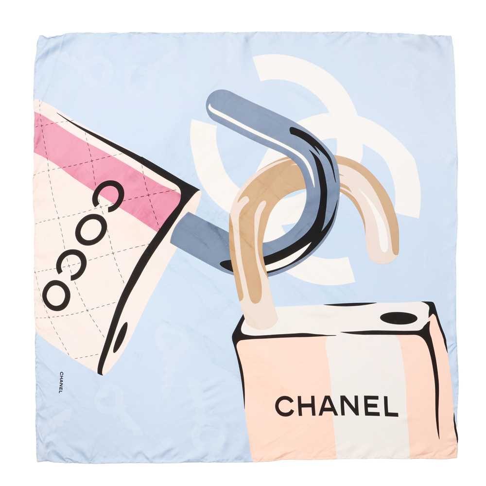 Lot 59 - Chanel Pale Blue CC Padlock Silk Scarf