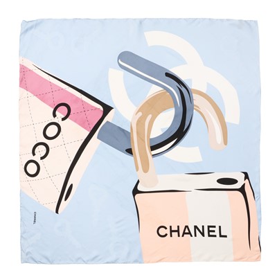 Lot 59 - Chanel Pale Blue CC Padlock Silk Scarf