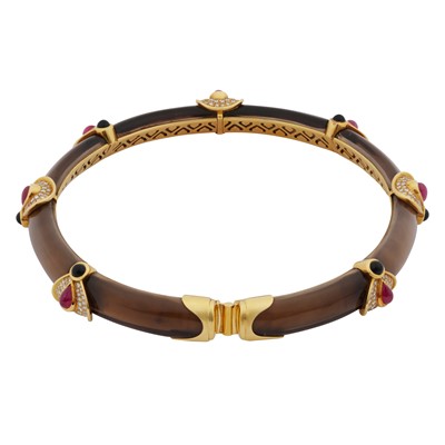 Lot 415 - Marina B Ι A smoky quartz, ruby, diamond, tourmaline and onyx choker and clip earring suite