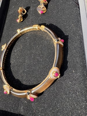 Lot 415 - Marina B Ι A smoky quartz, ruby, diamond, tourmaline and onyx choker and clip earring suite