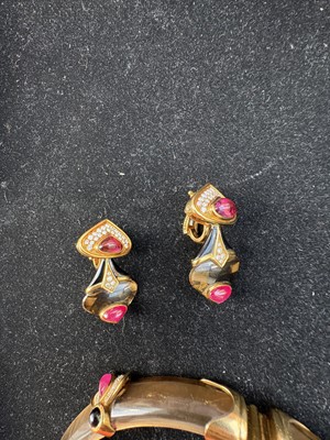Lot 415 - Marina B Ι A smoky quartz, ruby, diamond, tourmaline and onyx choker and clip earring suite