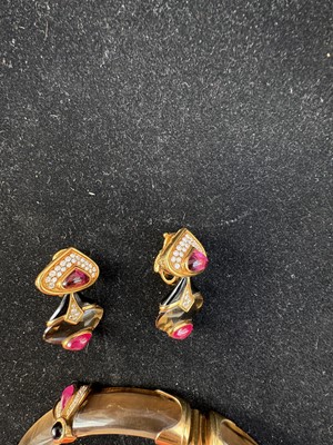 Lot 415 - Marina B Ι A smoky quartz, ruby, diamond, tourmaline and onyx choker and clip earring suite