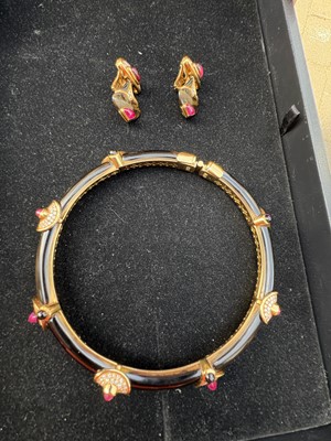 Lot 415 - Marina B Ι A smoky quartz, ruby, diamond, tourmaline and onyx choker and clip earring suite