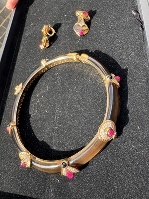 Lot 415 - Marina B Ι A smoky quartz, ruby, diamond, tourmaline and onyx choker and clip earring suite