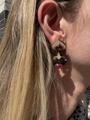 Lot 415 - Marina B Ι A smoky quartz, ruby, diamond, tourmaline and onyx choker and clip earring suite