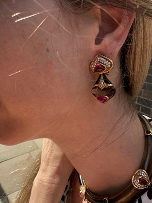 Lot 415 - Marina B Ι A smoky quartz, ruby, diamond, tourmaline and onyx choker and clip earring suite