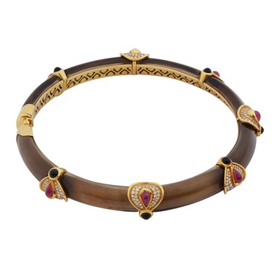 Lot 415 - Marina B Ι A smoky quartz, ruby, diamond, tourmaline and onyx choker and clip earring suite