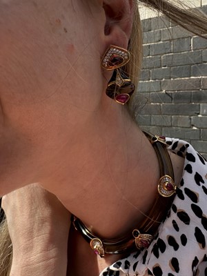 Lot 415 - Marina B Ι A smoky quartz, ruby, diamond, tourmaline and onyx choker and clip earring suite