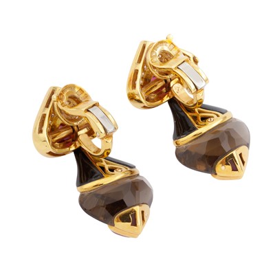 Lot 415 - Marina B Ι A smoky quartz, ruby, diamond, tourmaline and onyx choker and clip earring suite