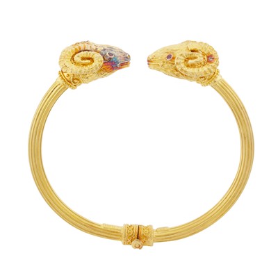 Lot 169 - Lalaounis Ι A ruby double ram head bangle