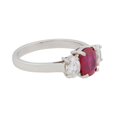 Lot 88 - A three-stone ruby and diamond ring, circa 2007