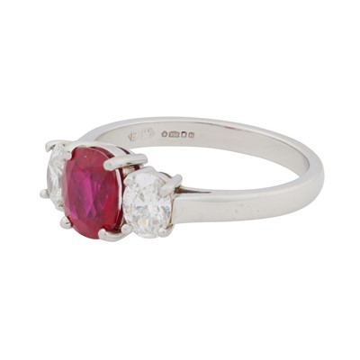 Lot 88 - A three-stone ruby and diamond ring, circa 2007