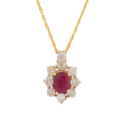 Lot 164 - A ruby and diamond pendant necklace