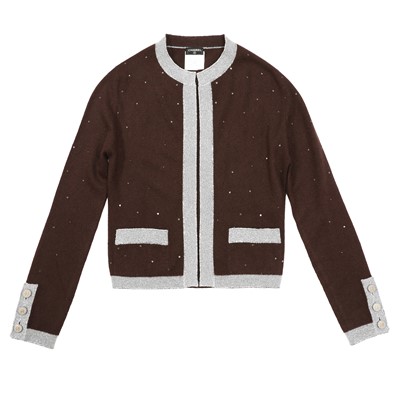 Lot 102 - Chanel Brown Cashmere Open Front Cardigan - Size 38