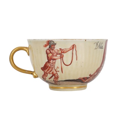 Lot 309 - A Meissen porcelain tea cup depicting Samson and Delilah